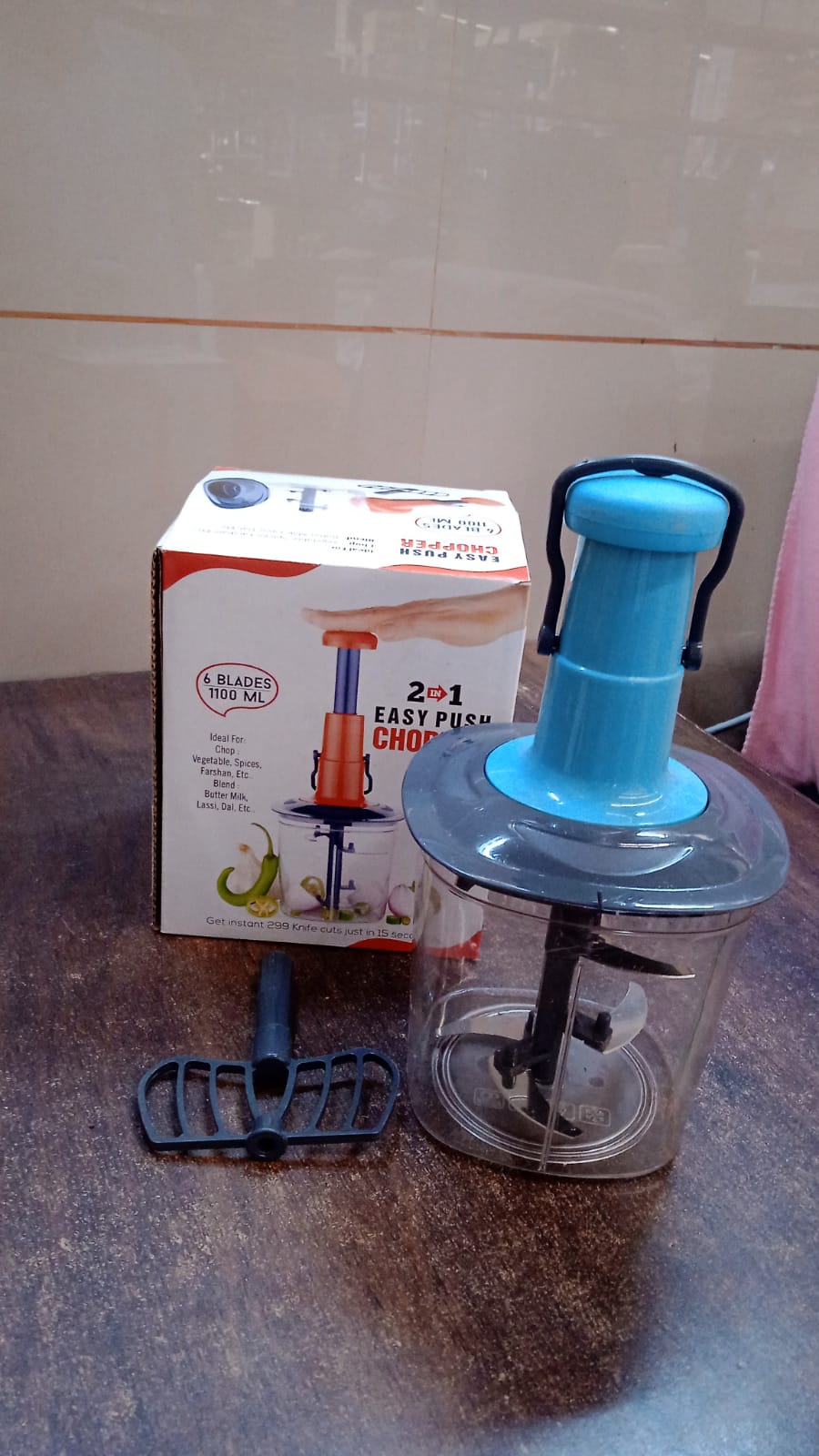 6 Blades Manual Hand-Press Vegetable Chopper (1100 ML / Mix Color)