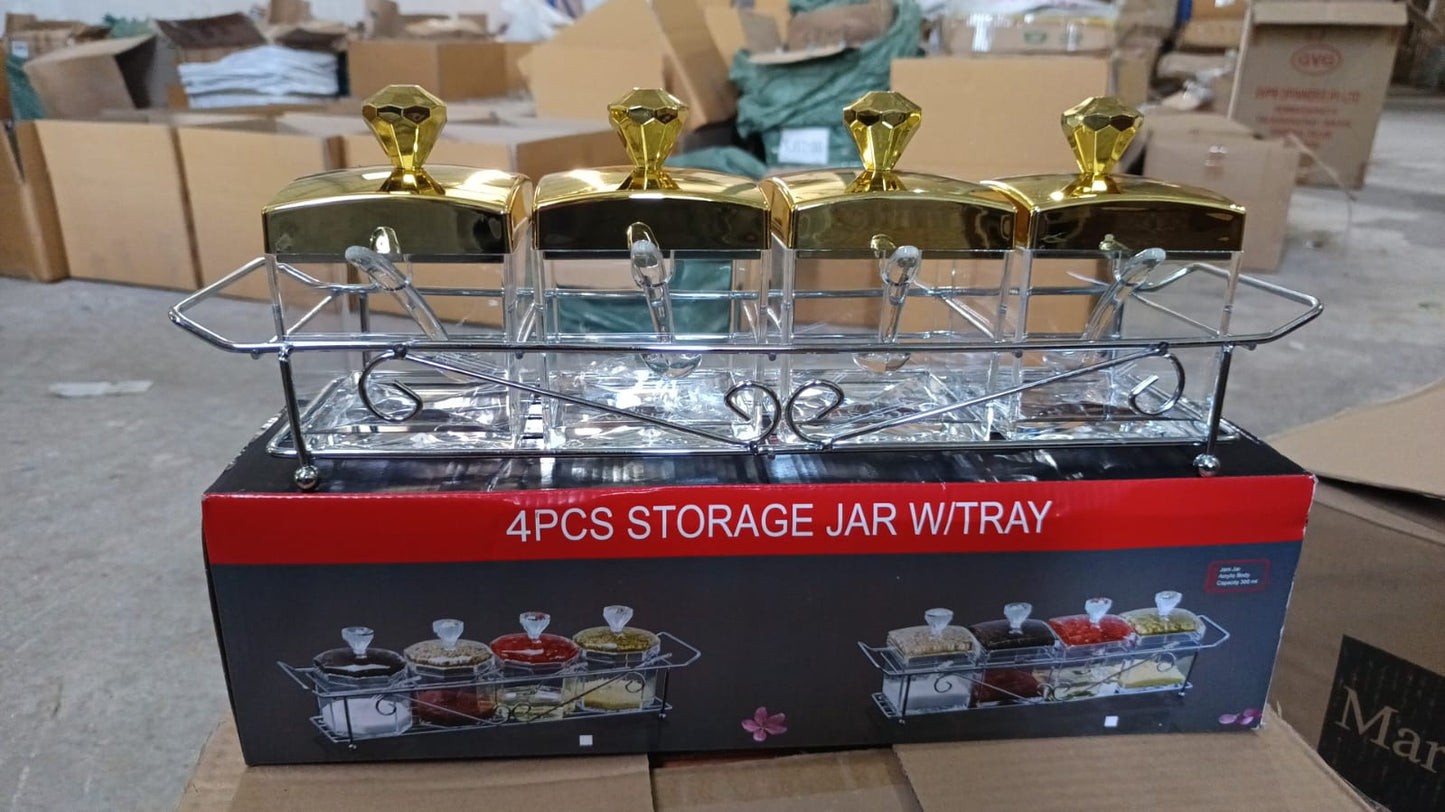 Storage Jar Set with 4 Jars Lids Tray and 4 Spoons for Coffee Tea Sugar Kitchen Use