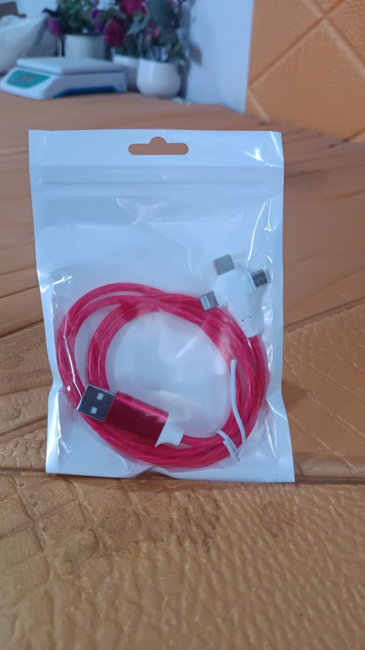 3 in 1 Charging Cable Light Up Fast Charger Lighting Cable (Mix Color)