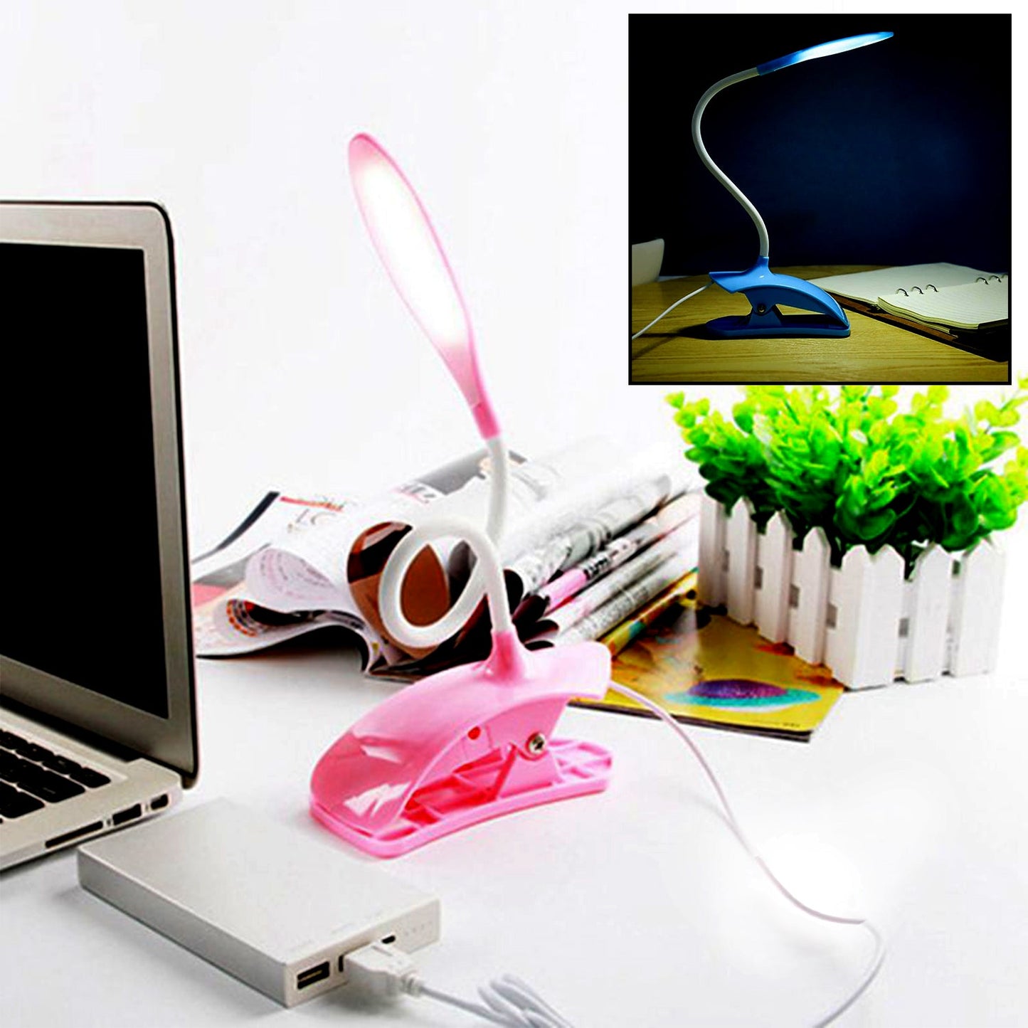 Desk Lamp Adjustable Gooseneck USB Rechargeable 3 modes