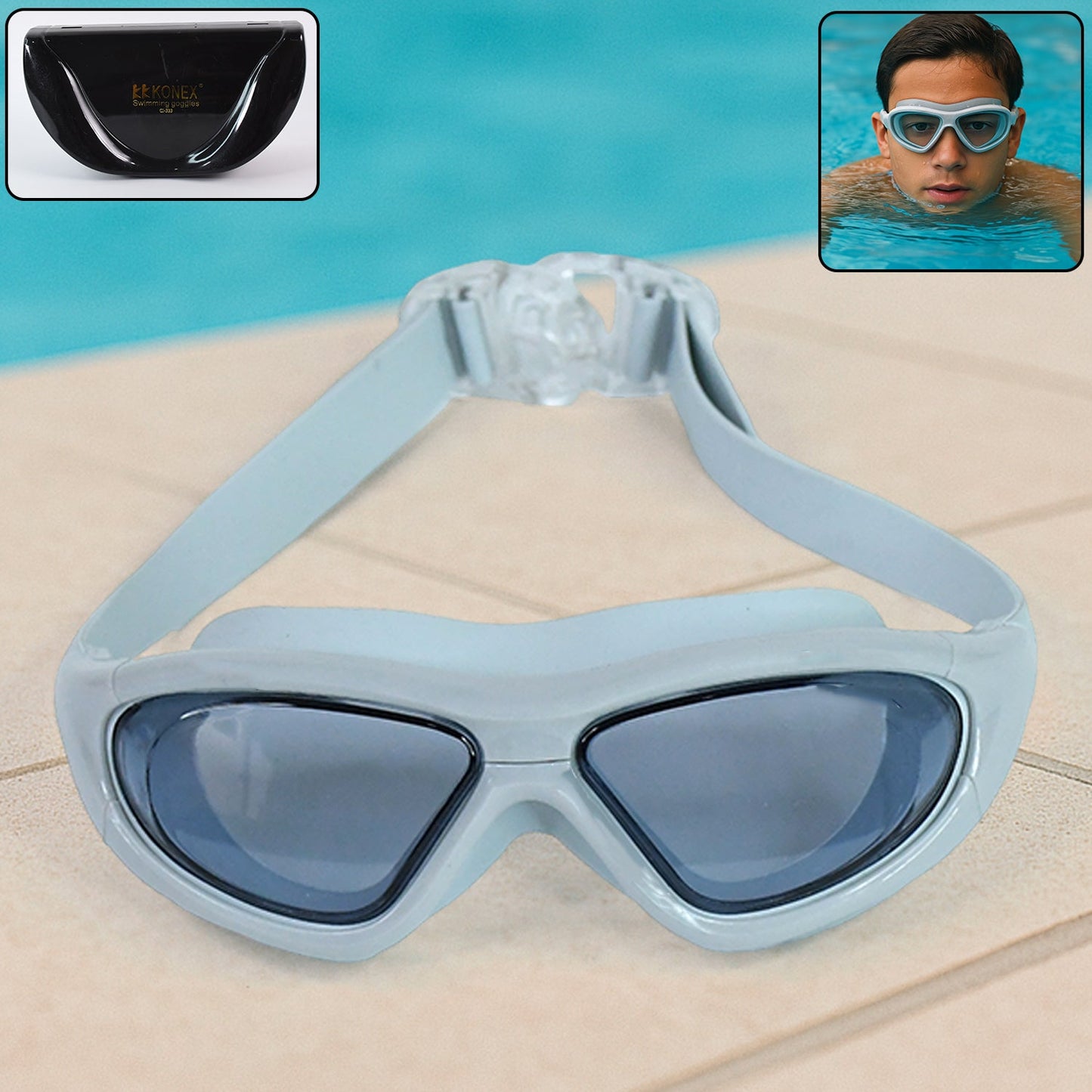 Konex Premium Wide Vision Swimming Goggles With protective hard case (1 Pc)