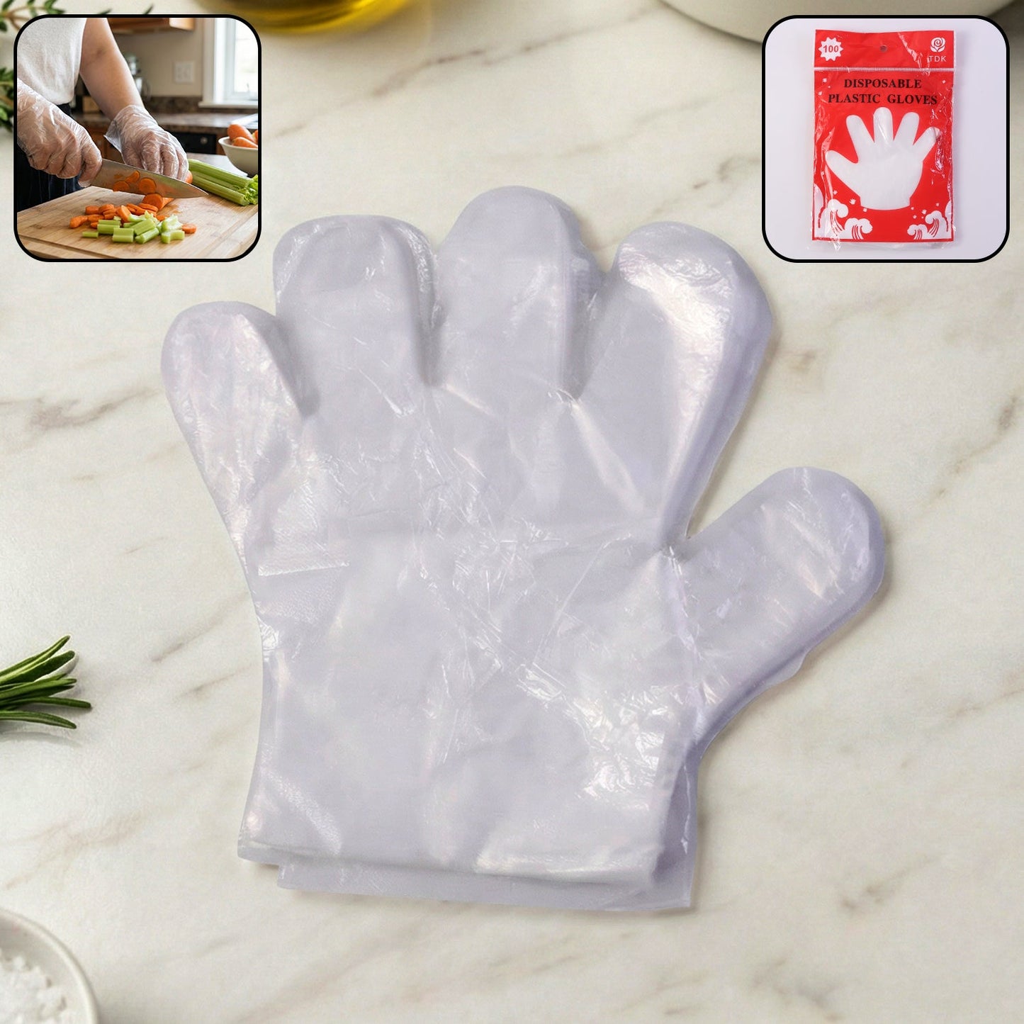 Disposable Transparent Plastic Gloves (100 Piece Pack)