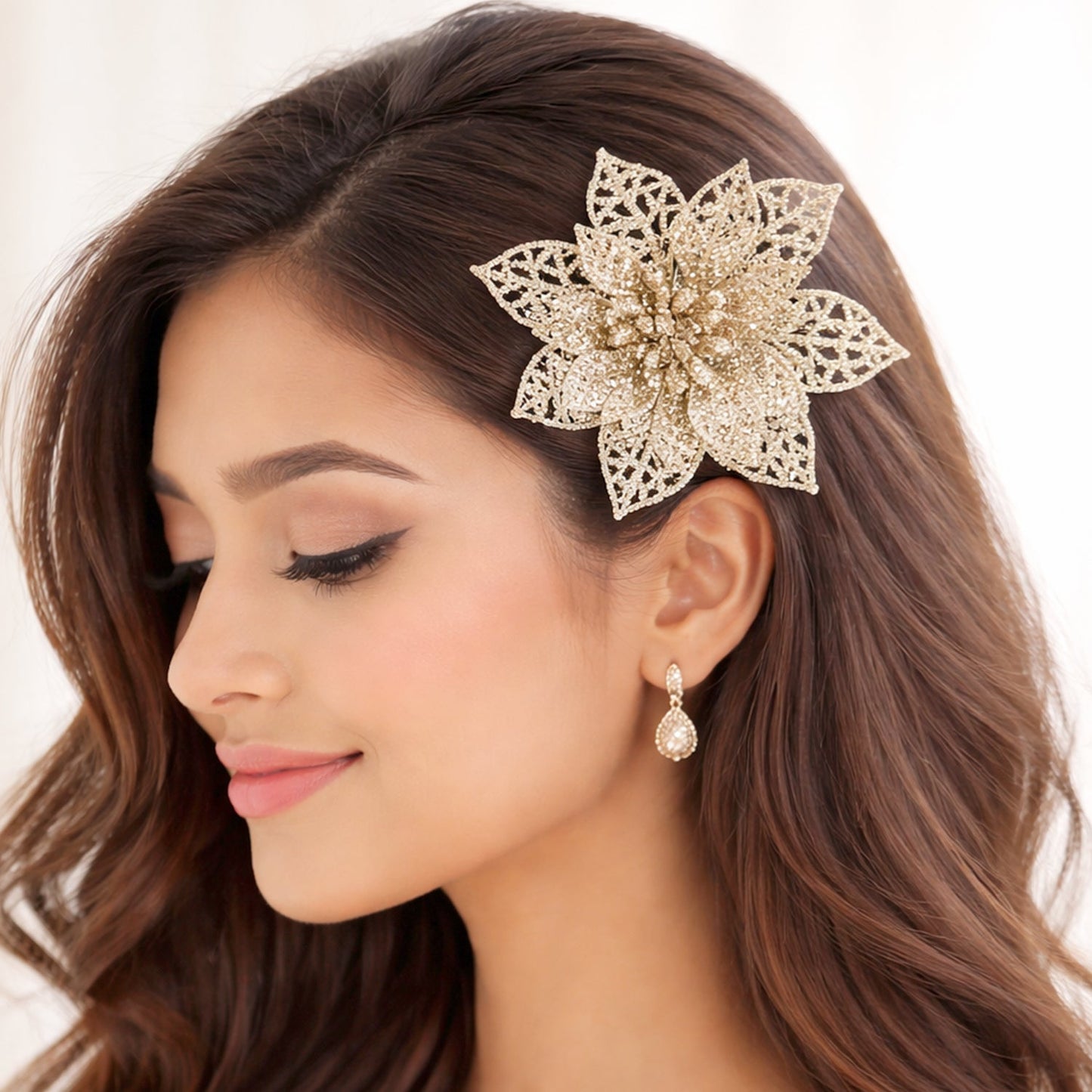 Glitter flower hair clips