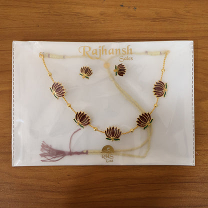Traditional Lotus Design Necklace with Stud Earrings Set (1 Set)