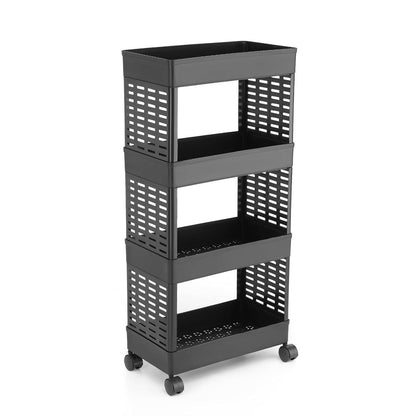 4-Layer Plastic Storage Rack with Wheels