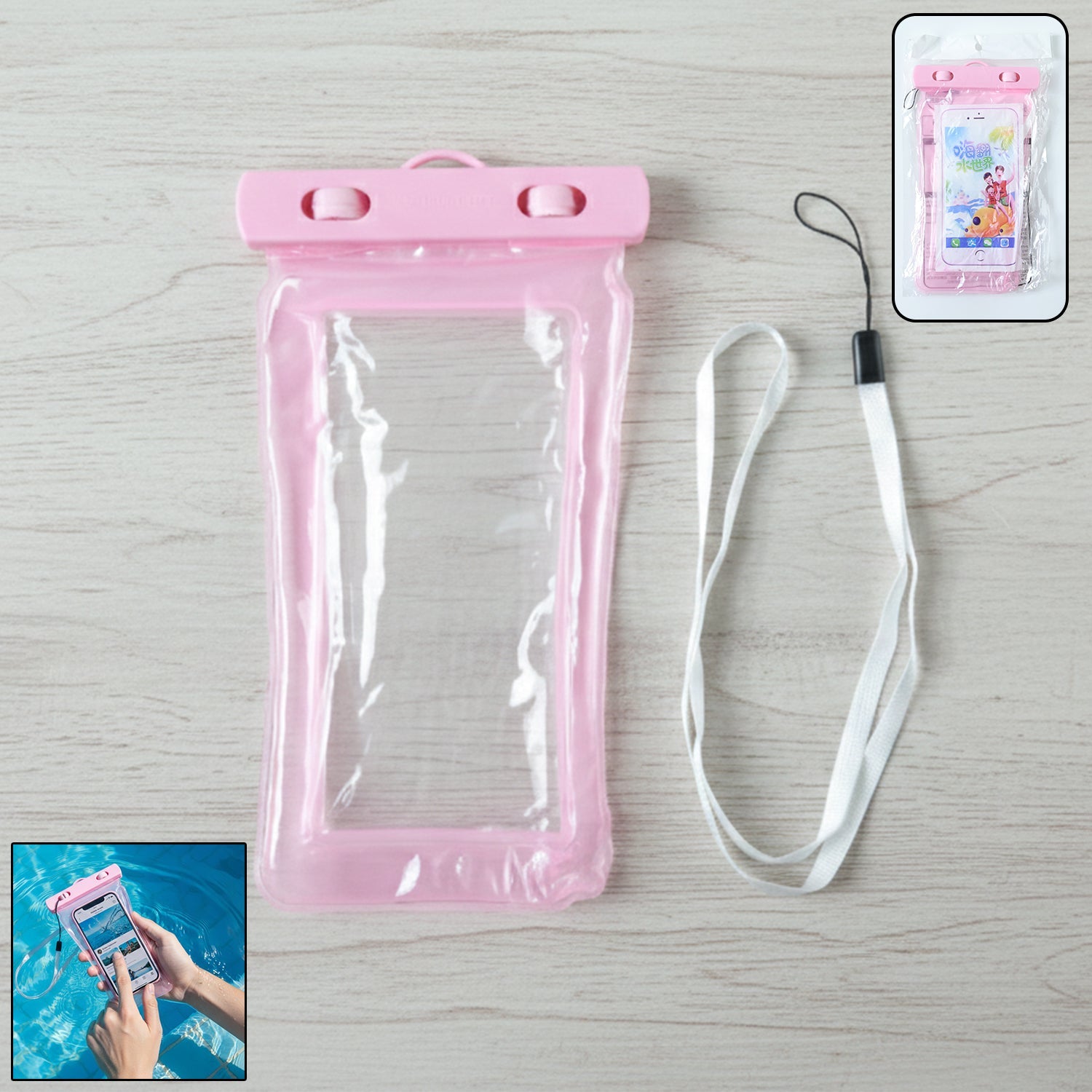 Pink waterproof phone bag lifestyle image