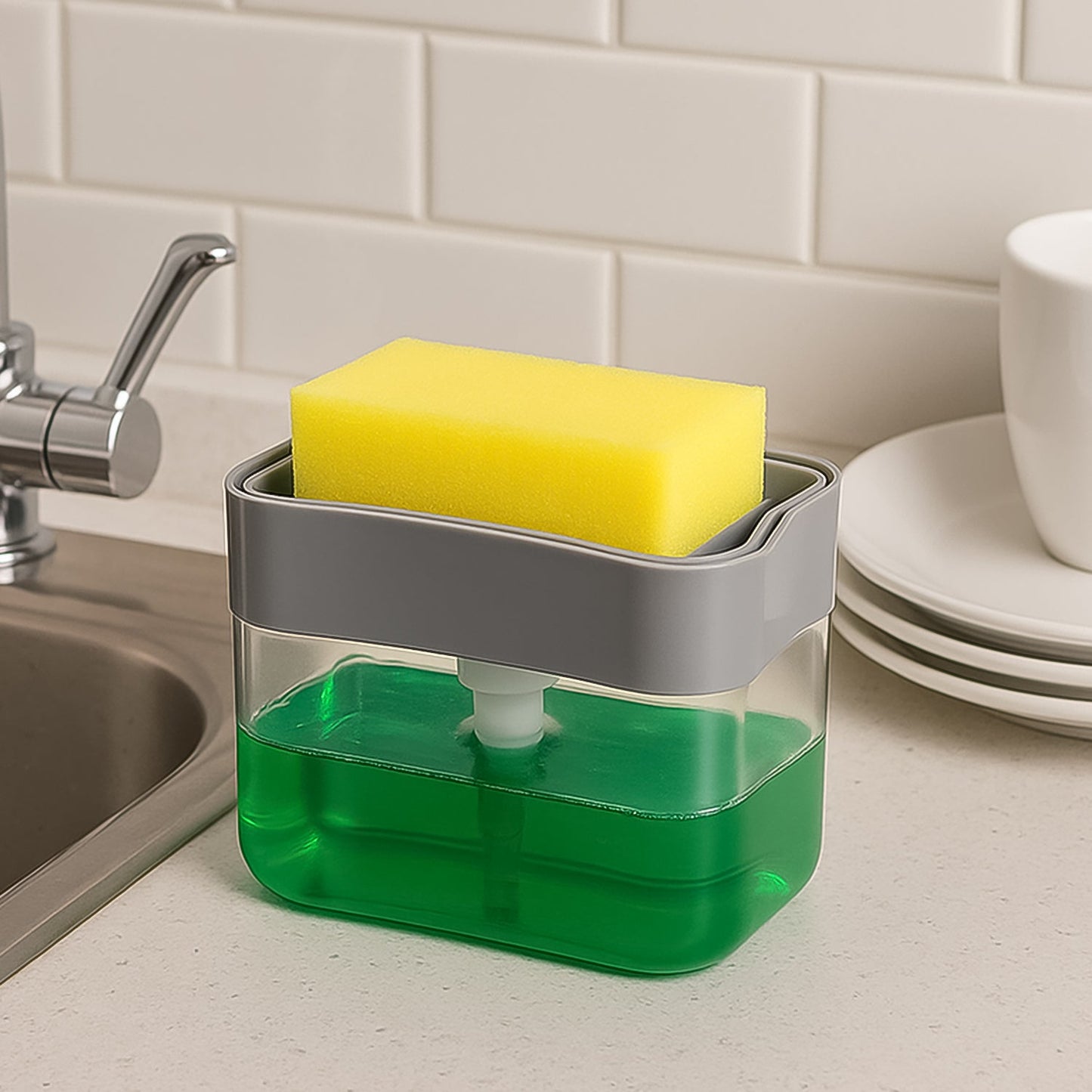 Liquid Soap Dispenser on Countertop with Sponge Holder For Pet