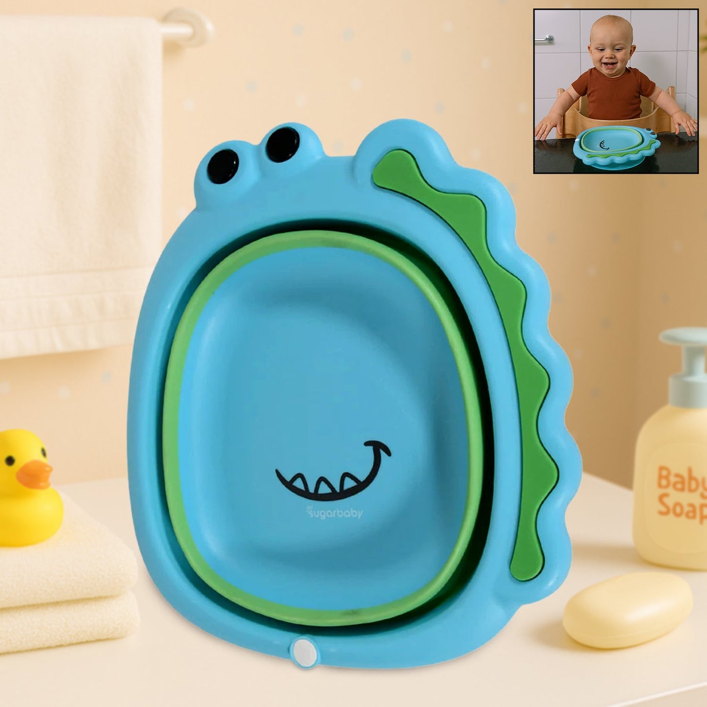 Frog Shape Foldable Baby Wash Basin – Space-Saving Face Washing Tub (33×31cm)