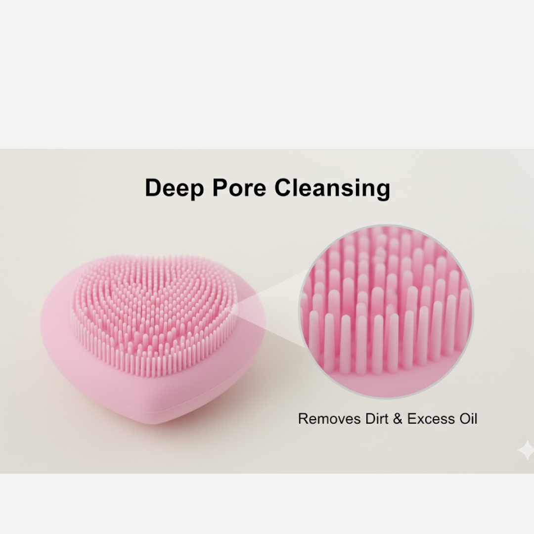 Heart-Shaped Silicone Face Wash Brush – Facial Cleansing Scrubber for Women