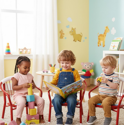 Multicolor Cartoon Design Baby Chair with Metal Kids Chair with Foam Arm Support for Kids 4 Pcs