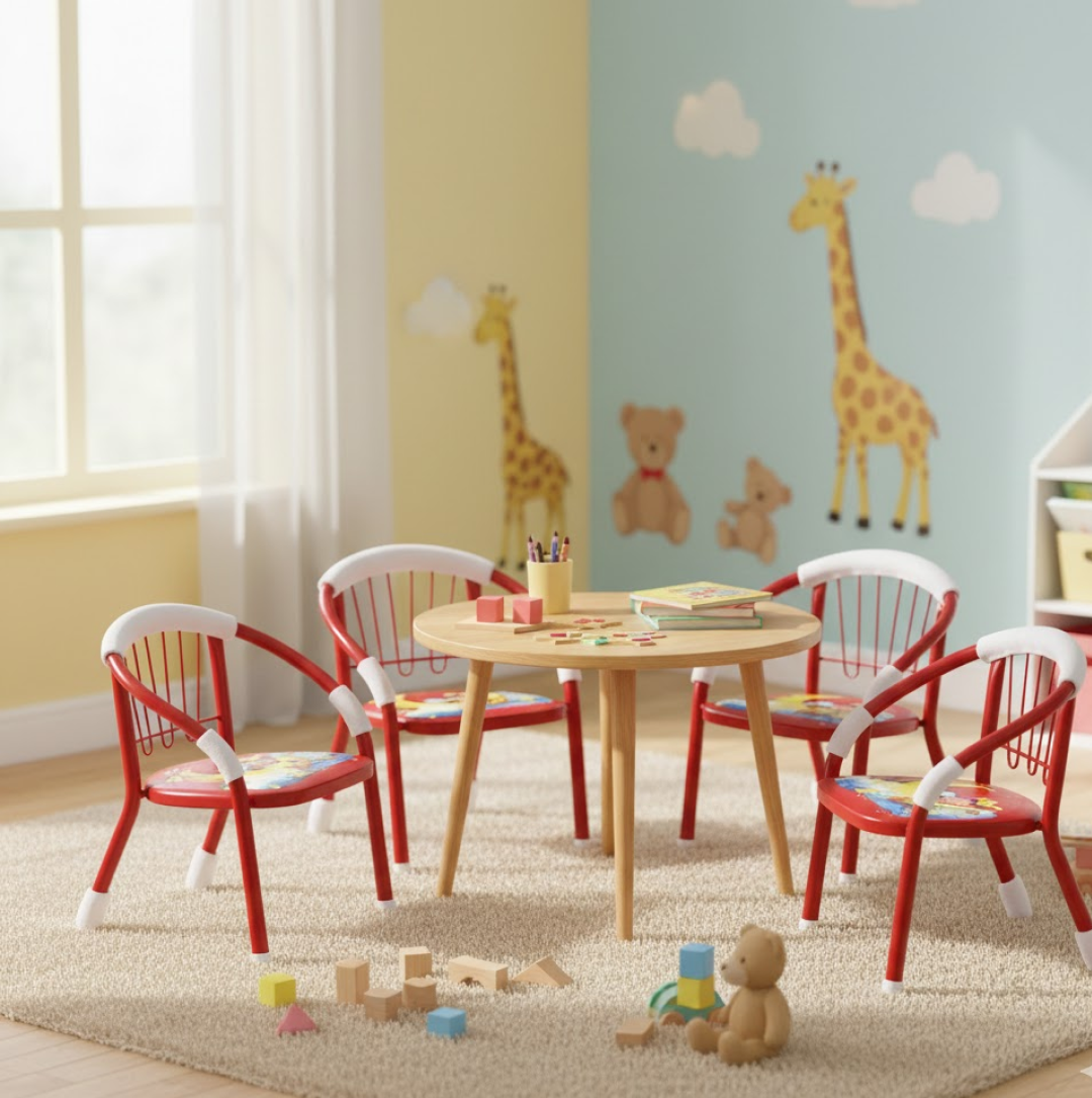 Multicolor Cartoon Design Baby Chair with Metal Kids Chair with Foam Arm Support for Kids 4 Pcs