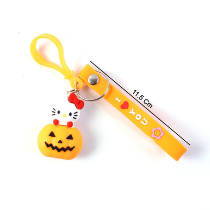 Cute Cartoon Cat & Pumpkin Theme Silicone Keychain (1 Pc)