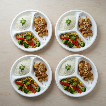 Vegnar 10 Inch 3-Compartment Round Compostable Bagasse Plate (10 Pc)