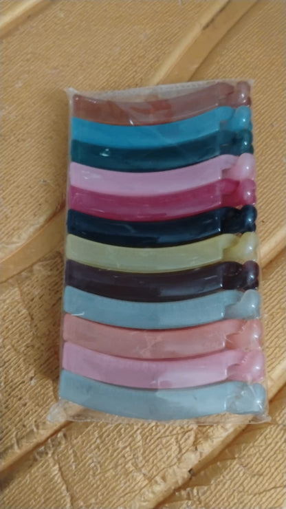 Multicolor Plastic Banana Hair Clips Set (12 Pc)