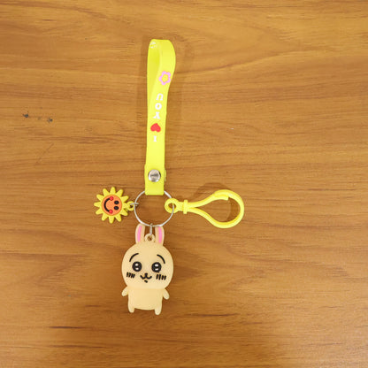 Cute Cartoon Bunny Silicone Keychain with Decorative Strap (1 Pc)