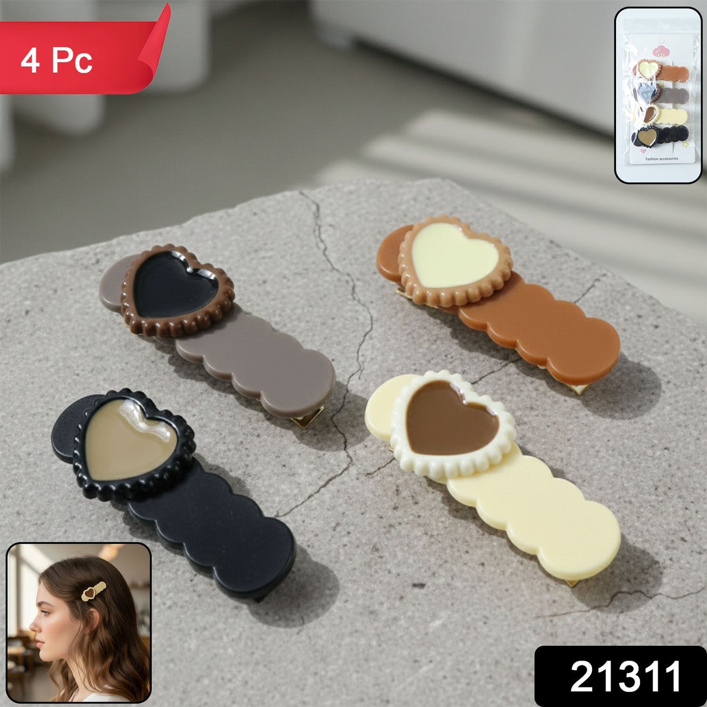 Heart design decorative hair clips set