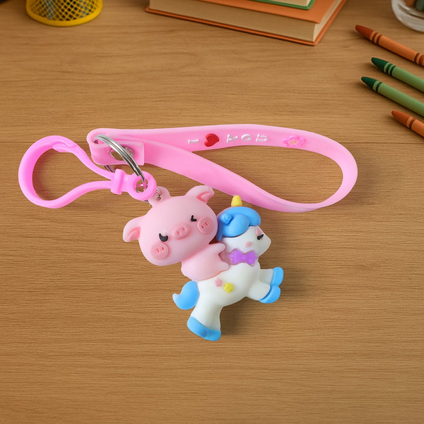 cute pig riding unicorn cartoon keychain (1 pc)