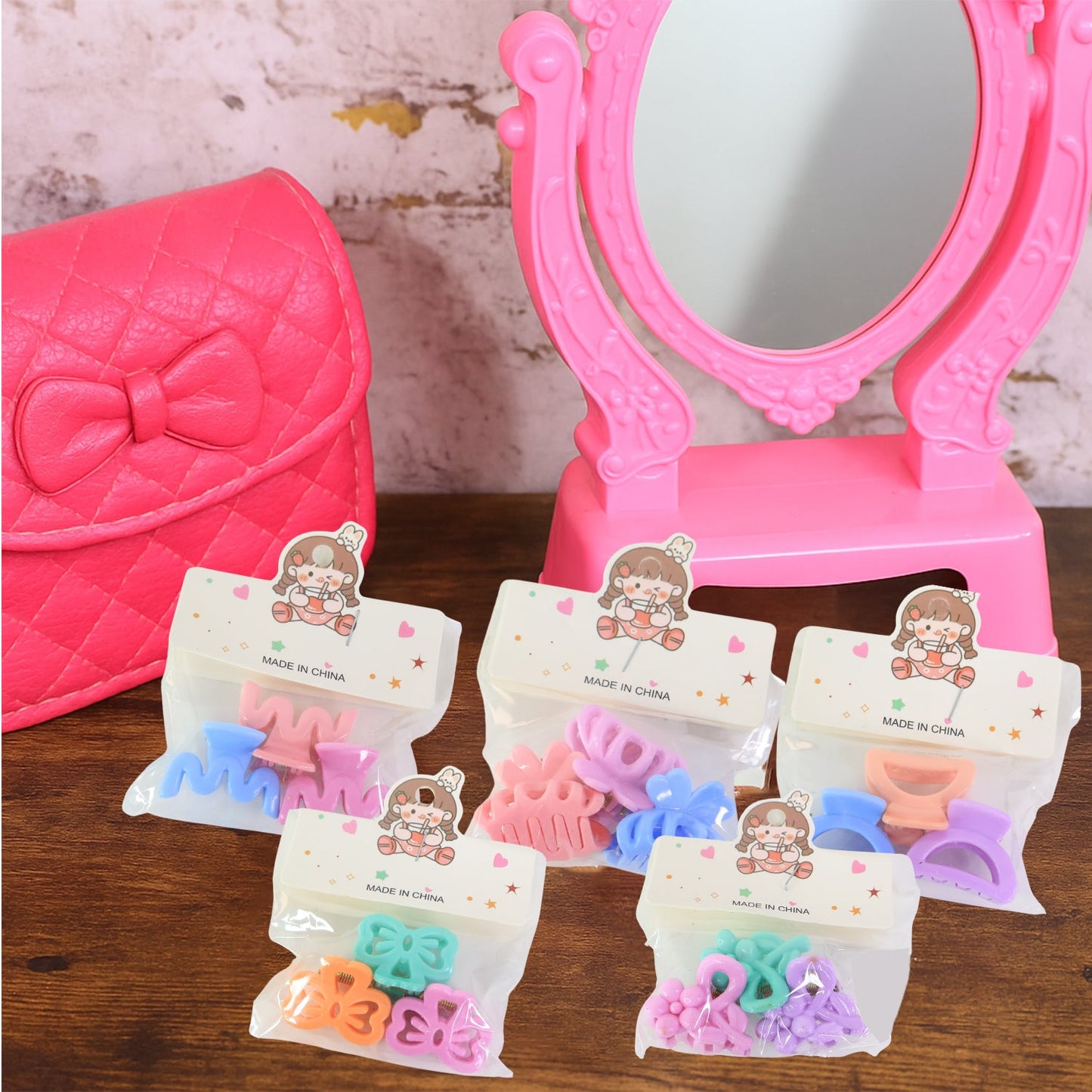 Plastic Small Hair Clips Girls Kids Hair Accessories (3 Pcs Set / Mix Color & Design)