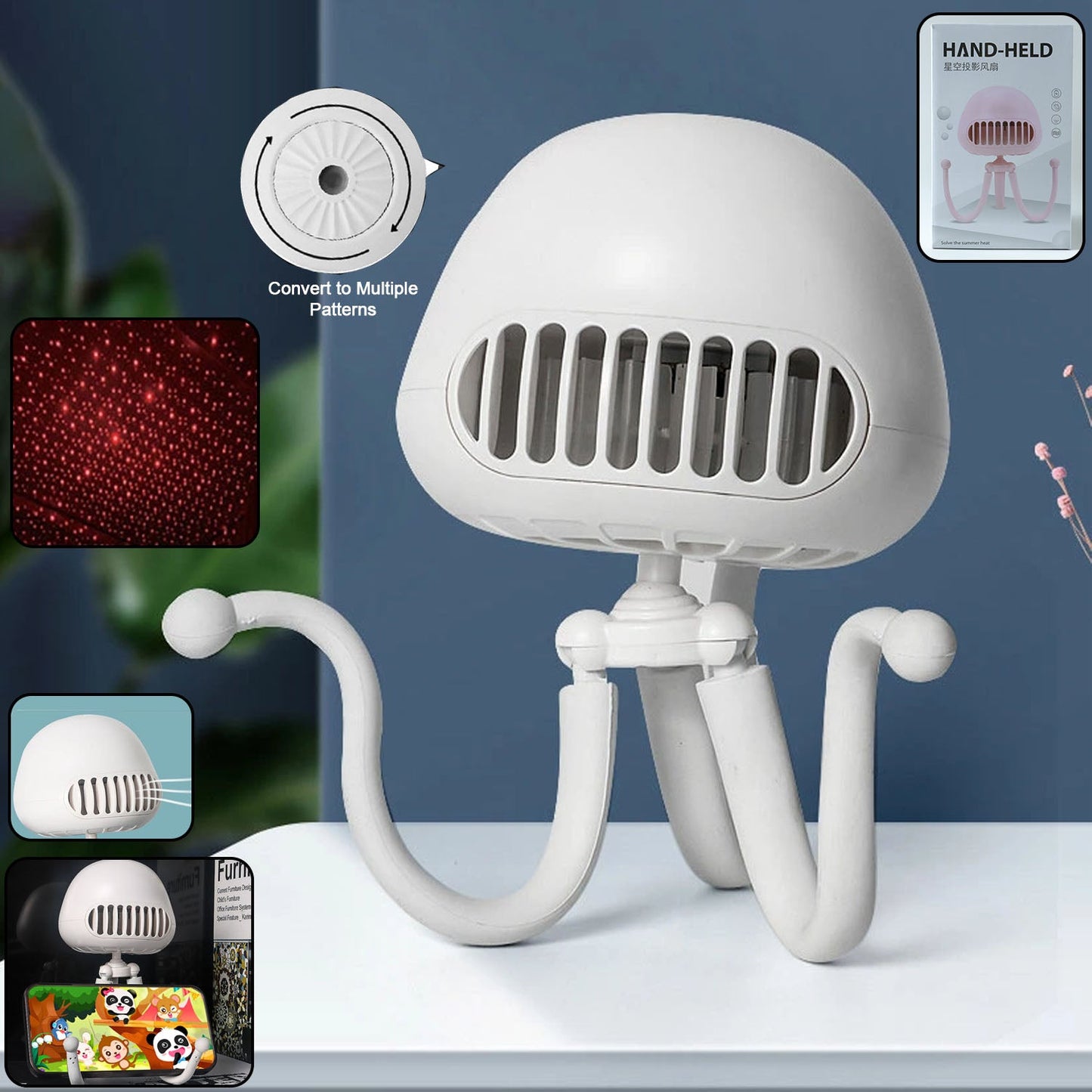 Rechargeable handheld mini projector fan