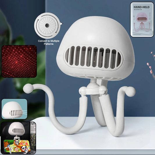 Rechargeable handheld mini projector fan