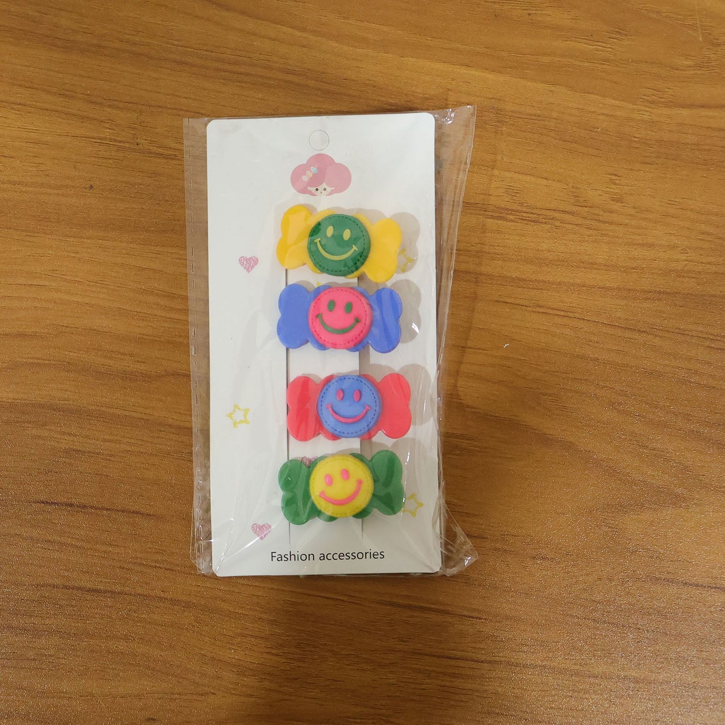 Colorful Smiley Candy Design Decorative Hair Clip Set (4 Pc)