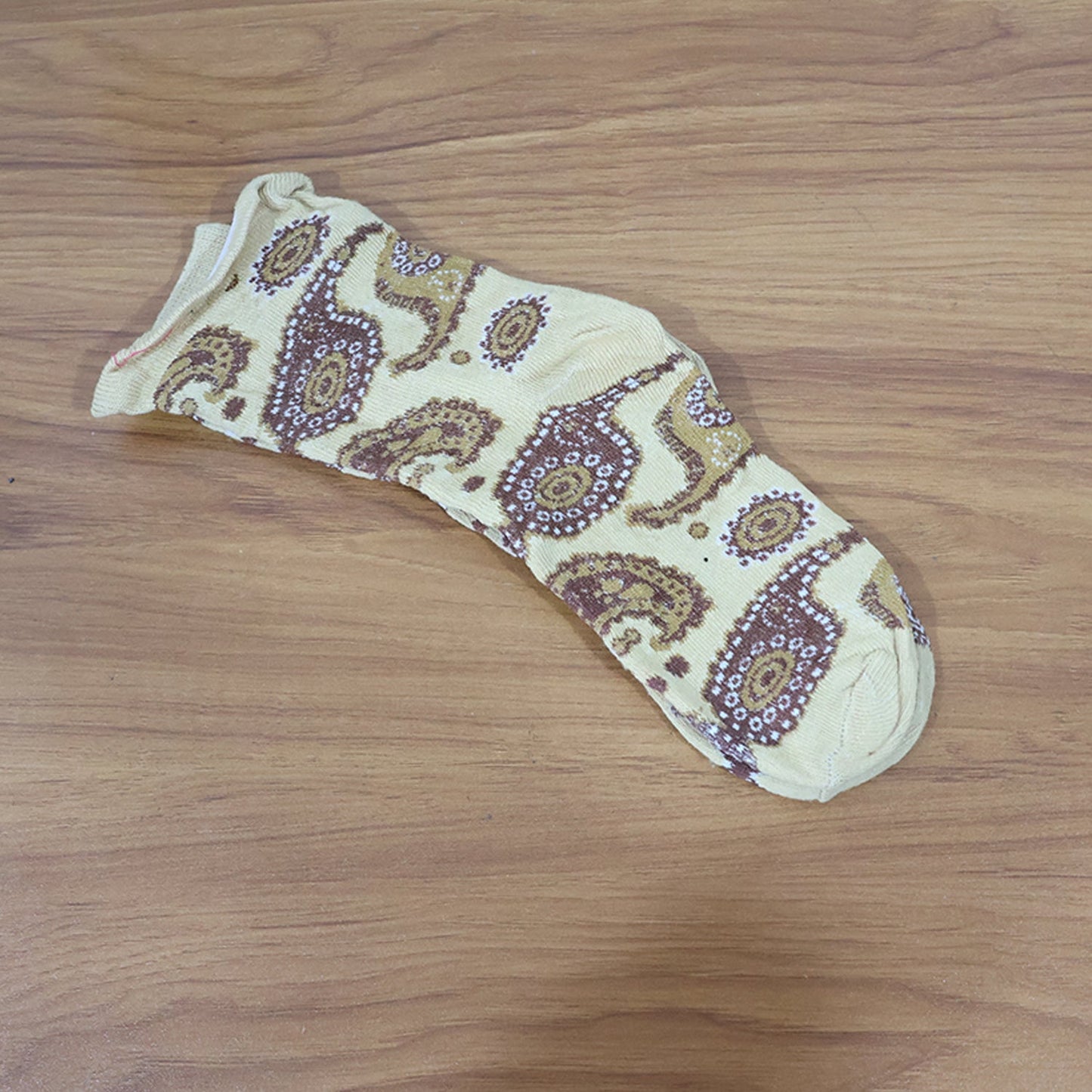 Beige Paisley Printed Fashion Socks (1 Pair)