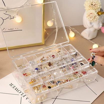 2-Layer Acrylic Jewelry Storage Box with 30 Compartment Dustproof Organizer