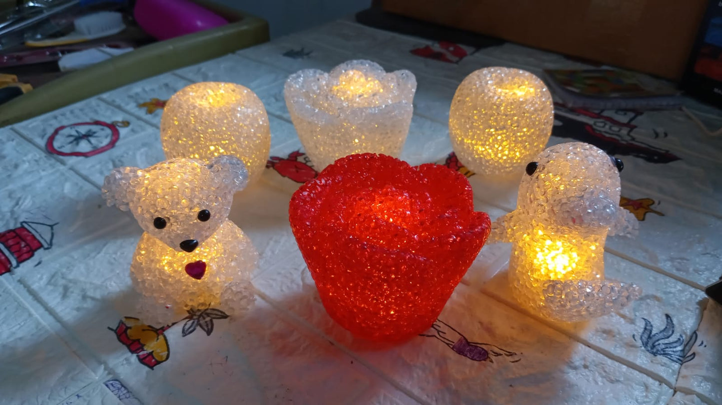Christmas MULTI SHAPE SMALL LIGHT LAMPS LED SHAPE CRYSTAL  CHRISTMAS NIGHT LIGHT LAMP (6 PC SET)