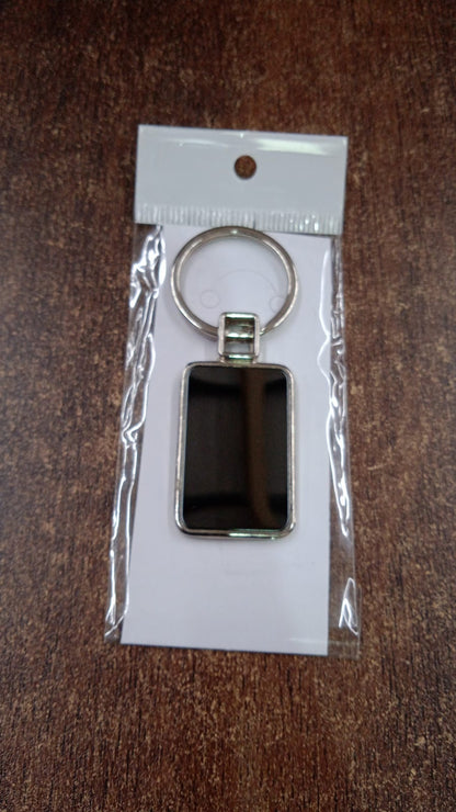 Premium Rectangular Black & Silver Metal Keychain (1 Pc)