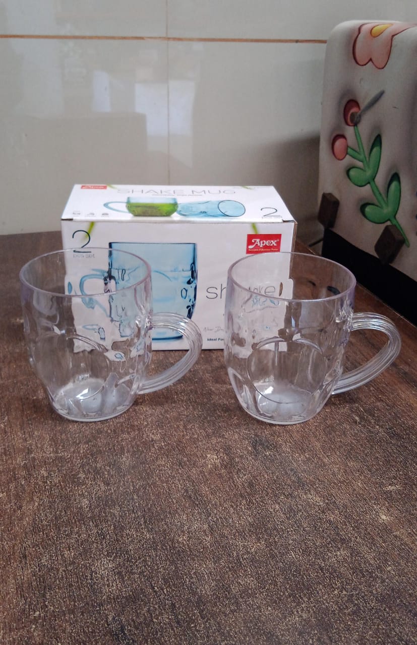 Apex Shake Mug Set – 2 Pieces Durable Plastic Mugs (350ml) Approx
