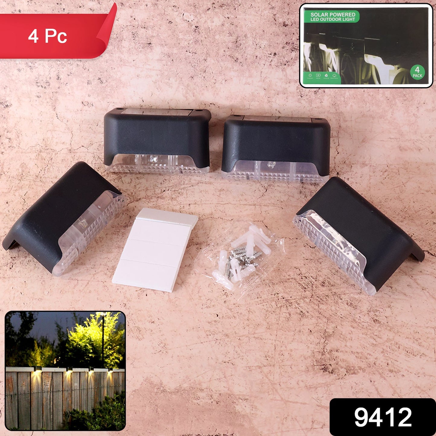 4-Piece Solar Waterproof Garden, Stair & Railing Lights