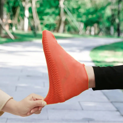 Orange Non-Slip Silicone Rain Reusable Anti skid Waterproof Fordable (1 Pair)